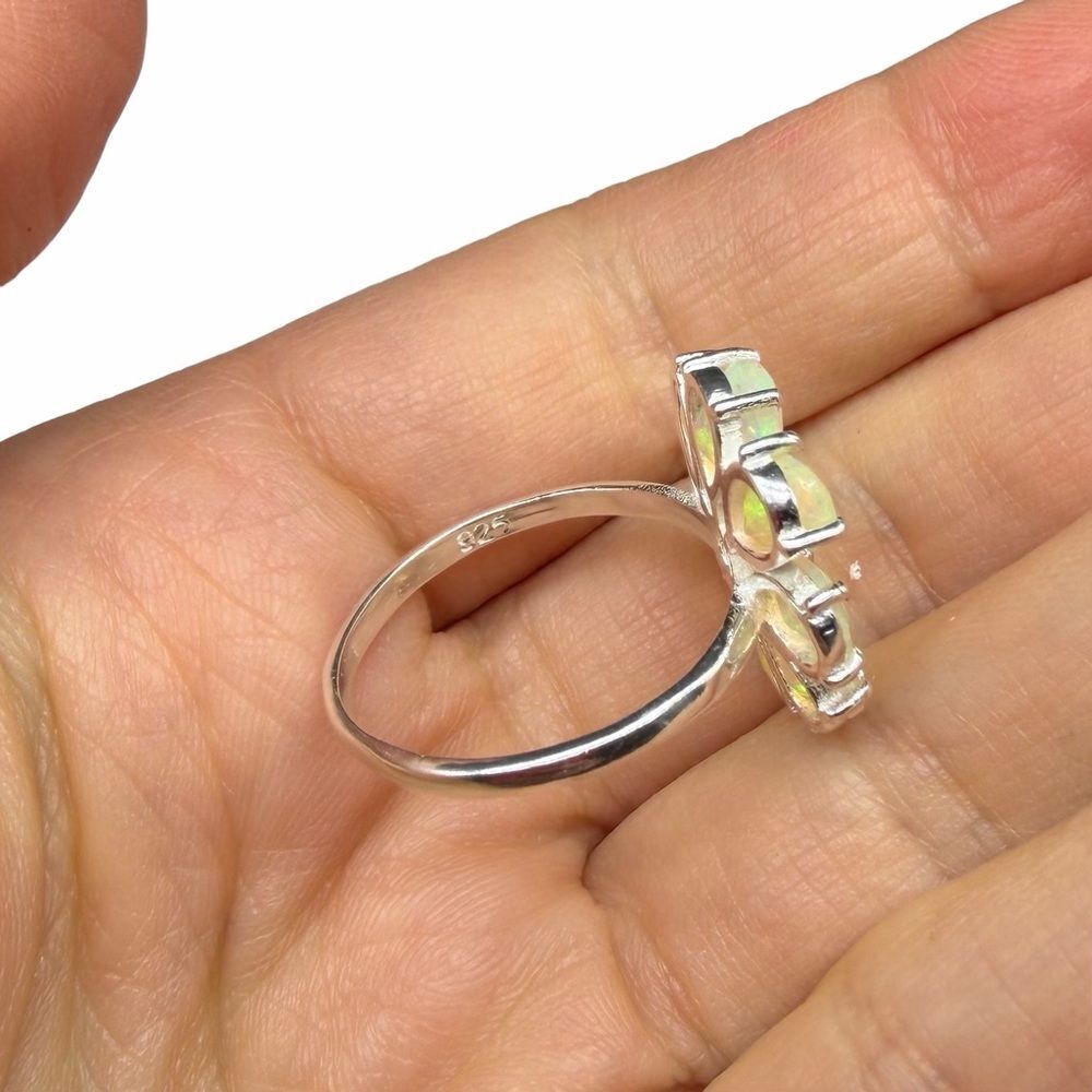 Ethiopian Fire Opal Flower Ring Solid 925 Sterling Silver Size 10 - Picture 10 of 10